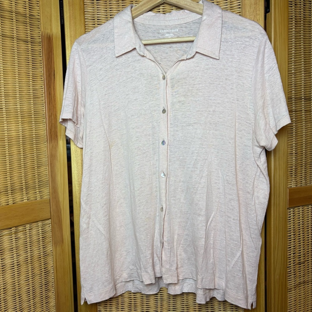 Peach Eileen fisher Button-Front Linen Short Sleeve Top size small